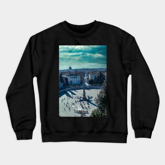 Scenic View of Piazza del Popolo Square from the Terrace of Pincio in Villa Borghese Crewneck Sweatshirt by stuartchard